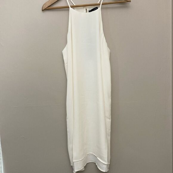 krisa Double Layer Halter Mini Dress Cream - Picture 1 of 5
